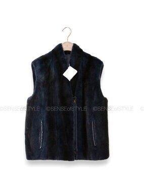 Brunello Cucinelli Mink Vest Jacket Blue Fur Size 42 M